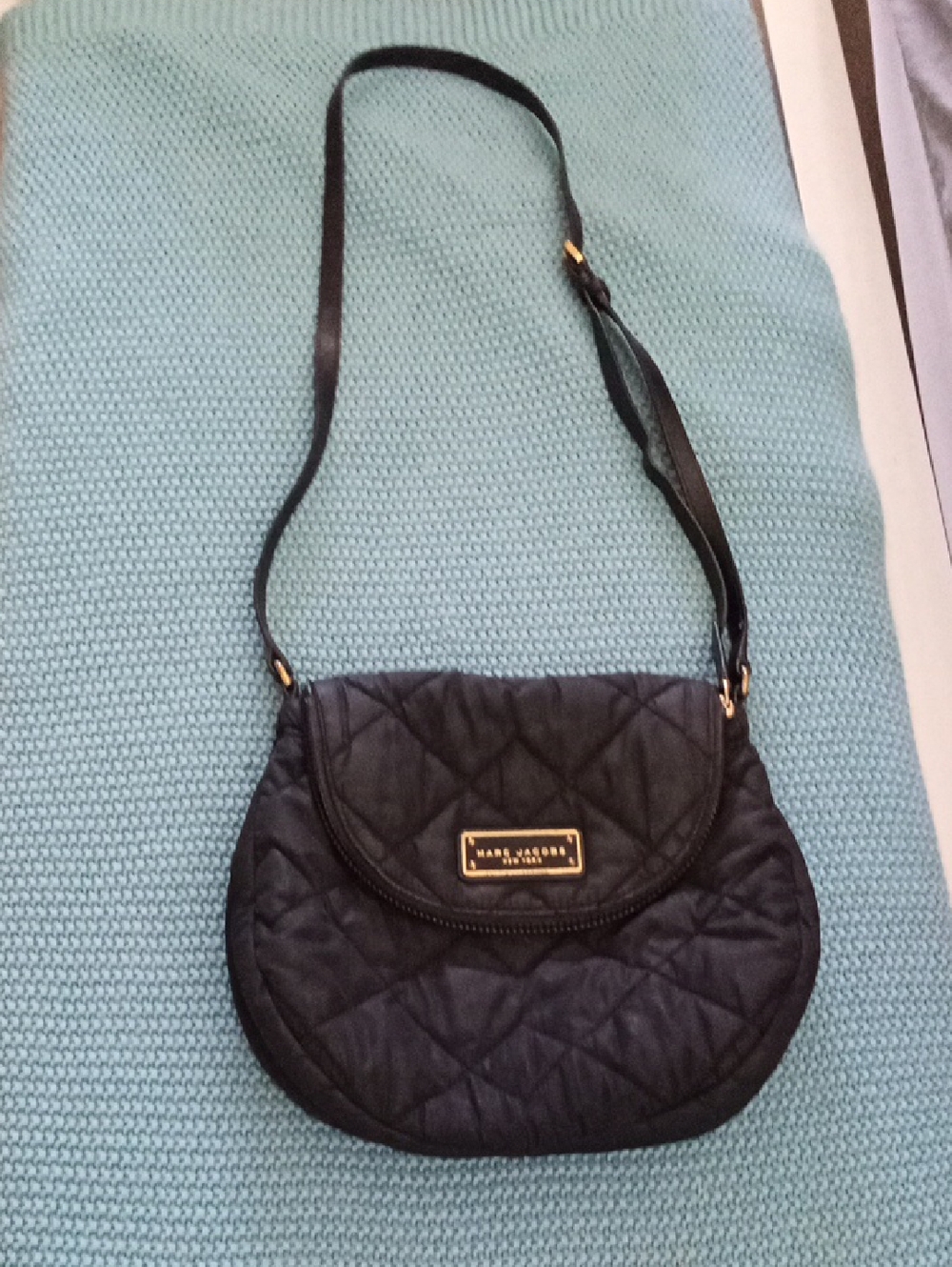 Marc Jacobs Natasha Black Quilted Nylon Messenger/Crossbody Bag w/ Gold Hardware